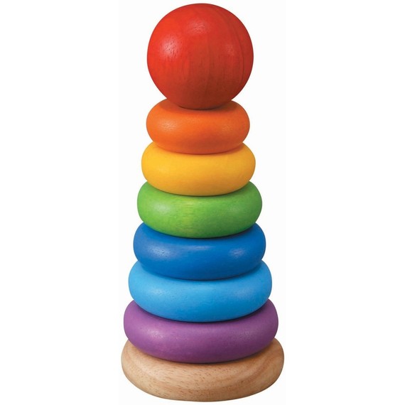 picture of wooden baby toy rainbow stacking rings